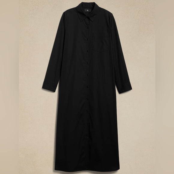 NWOT Banana Republic Black Poplin Maxi Shirtdress in Black (Size XS) - Picture 4 of 13